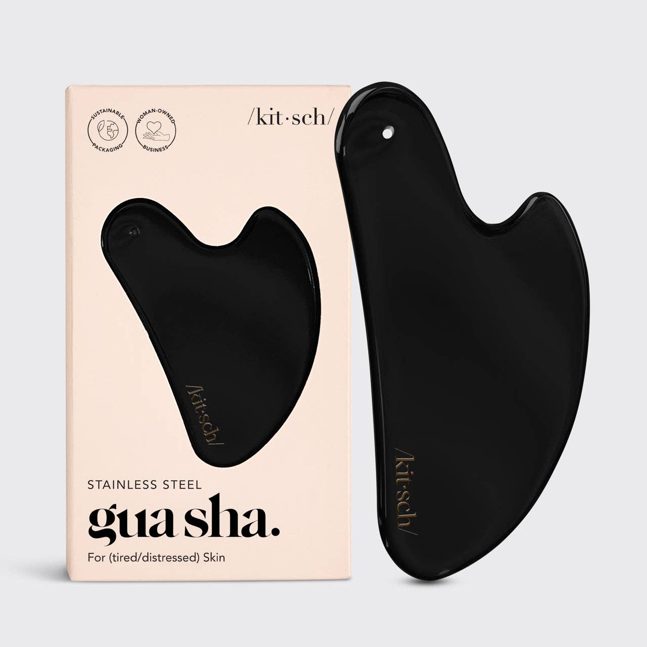 Kitsch Gua Sha - ruostumaton teräs MUSTA