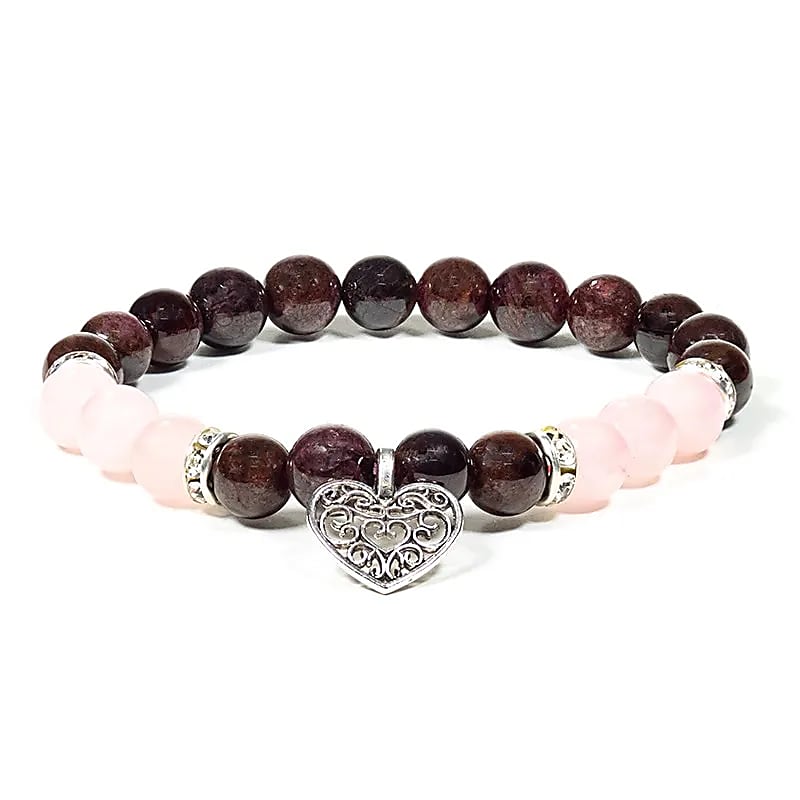 Armband 8mm Granat & Rosenkvarts