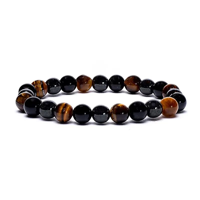 Rannekoru 8mm Hematiitti, Obsidian ja Tiikerinsilmä