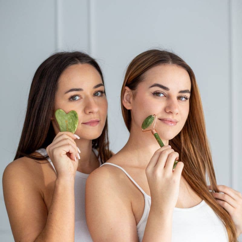 Gua Sha-set med jaderulle och sten