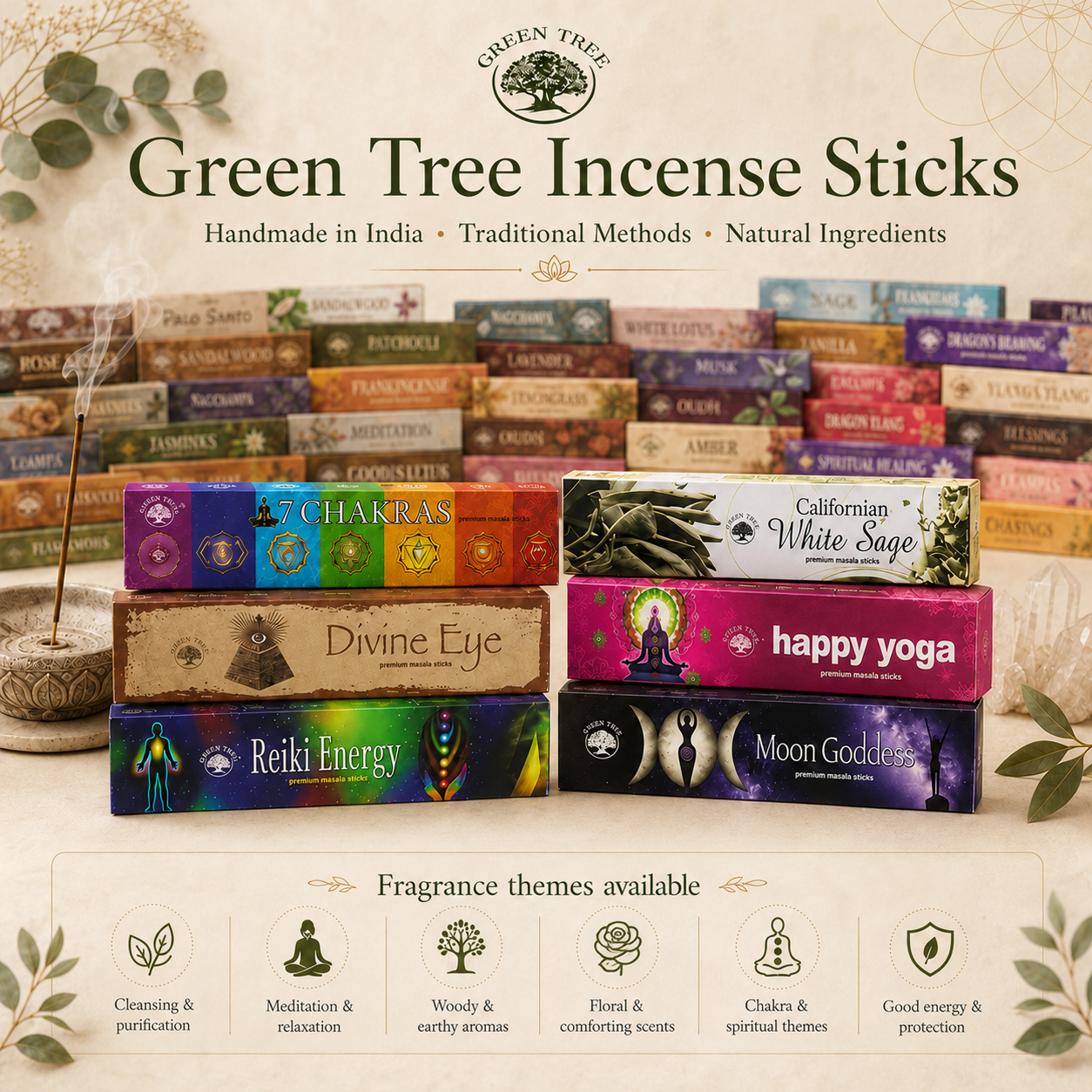 Green Tree White Magic Hand Rolled Natural Incense Sticks