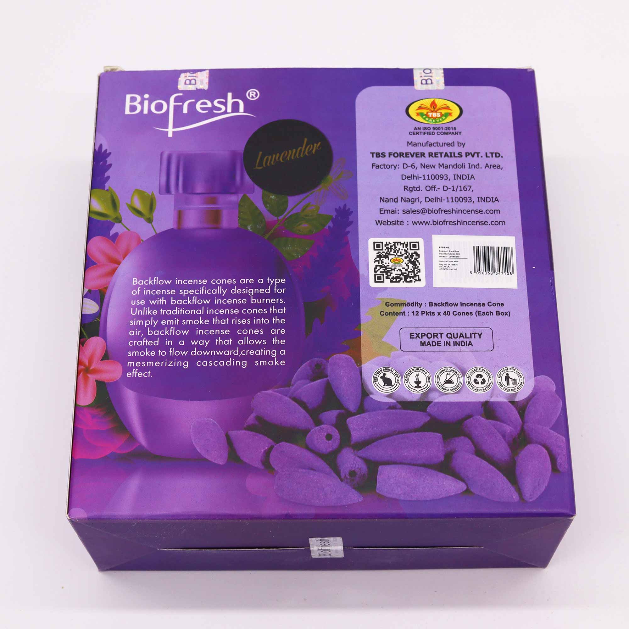 Biofresh Backflow Suitsukekartio Laventeli 40kpl