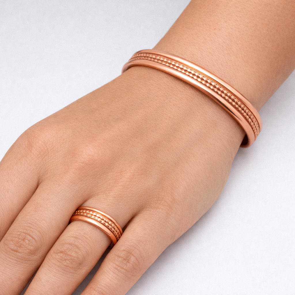 Kopparfärgat magnetarmband & ring | 2-delat set
