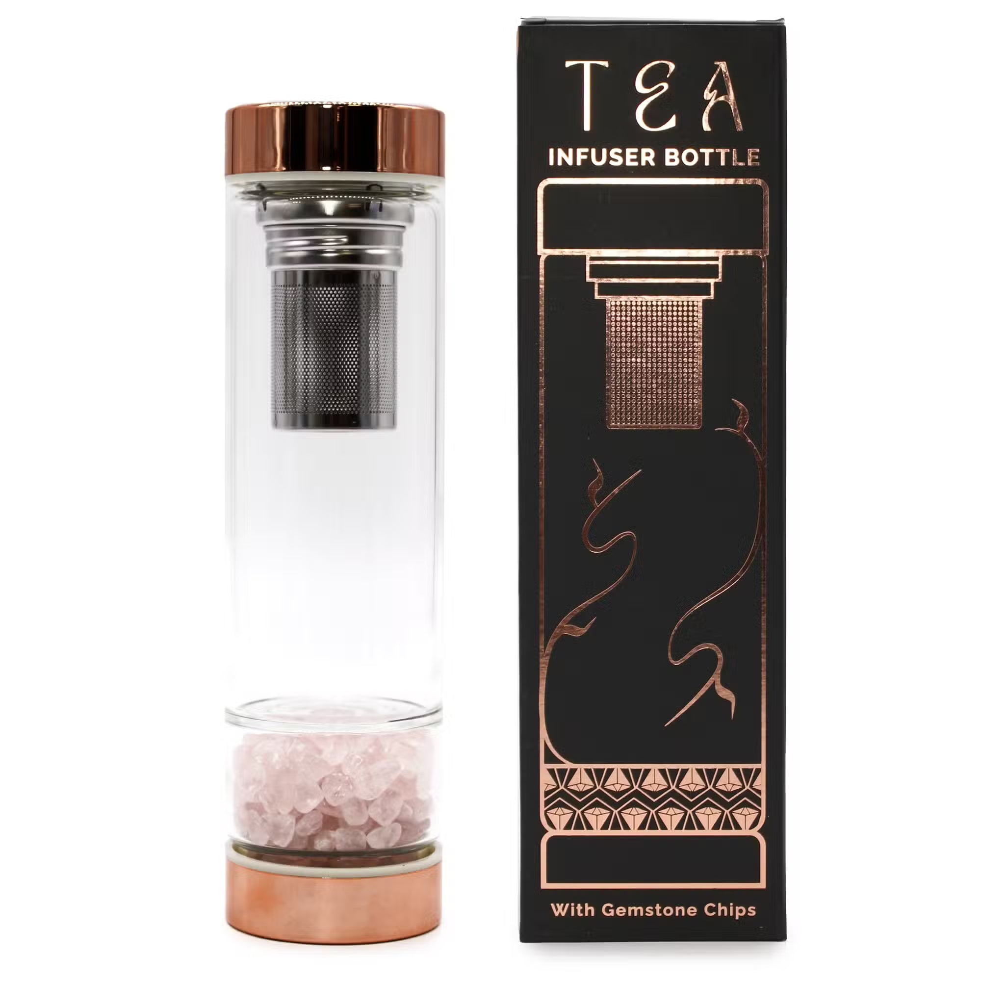Lasipullo teesiivilällä 500ml- Ruusukvartsi