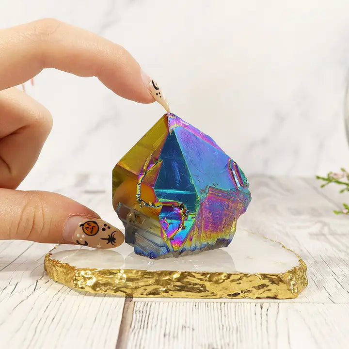 Rainbow Aura Ametisti -klusteri | 5–7,5 cm