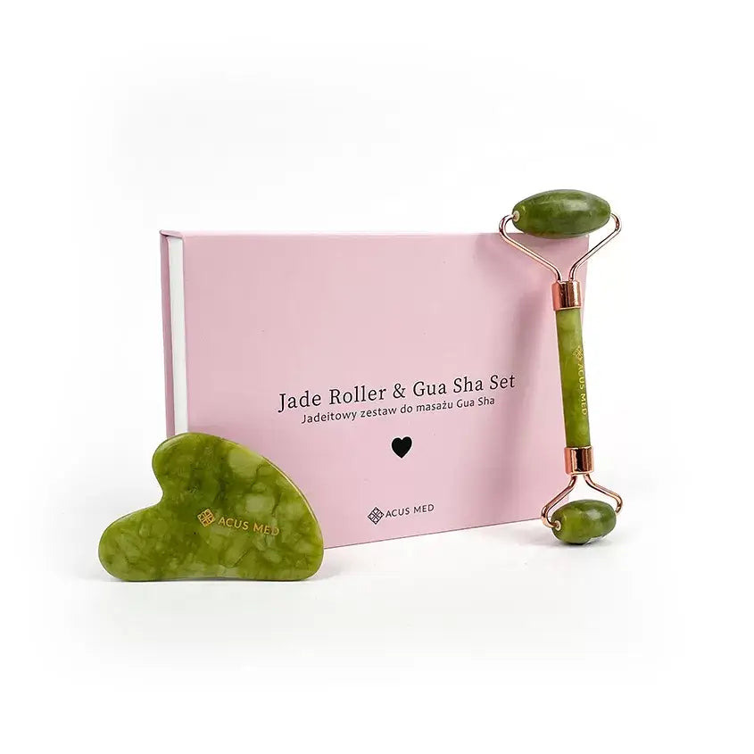Gua Sha-set med jaderulle och sten