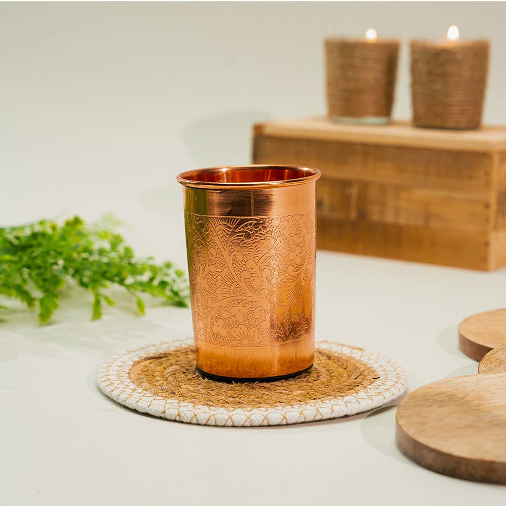 Pure copper cup flower pattern complete – 300 ml (heavy