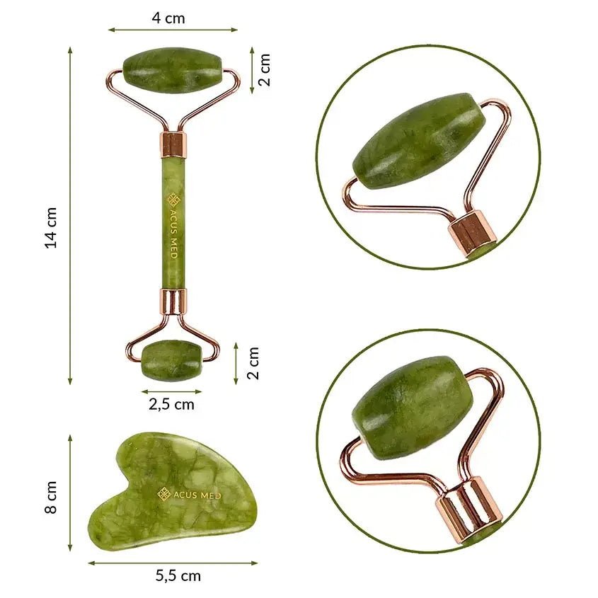 Gua Sha-set med jaderulle och sten