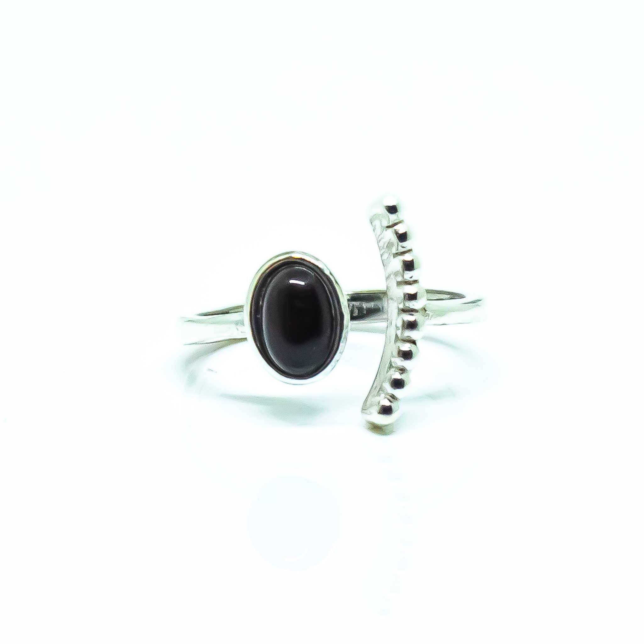 Black Obsidian Silver Adjustable Ring