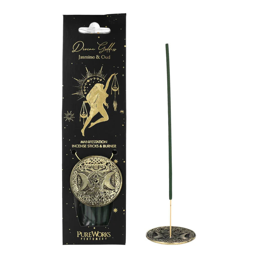Divine Goddess -rökelseset Jasmin & Oud + rökelsehållare