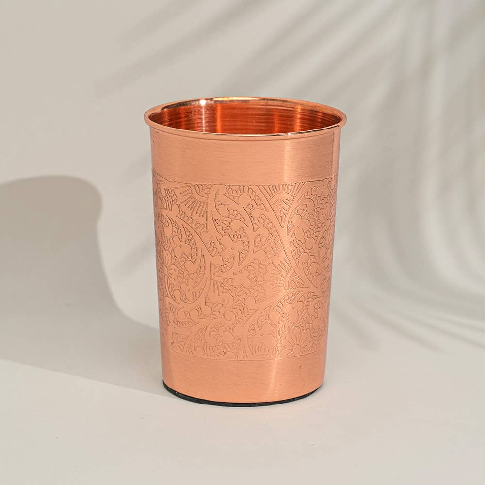 Pure copper cup flower pattern complete – 300 ml (heavy