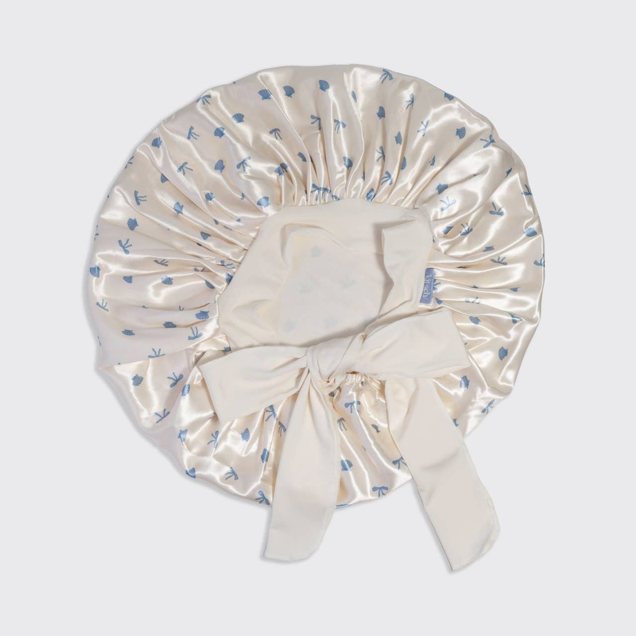 Kitsch Oversized Satin Bonnet - Pearlized Cream & Coastal Blue Print