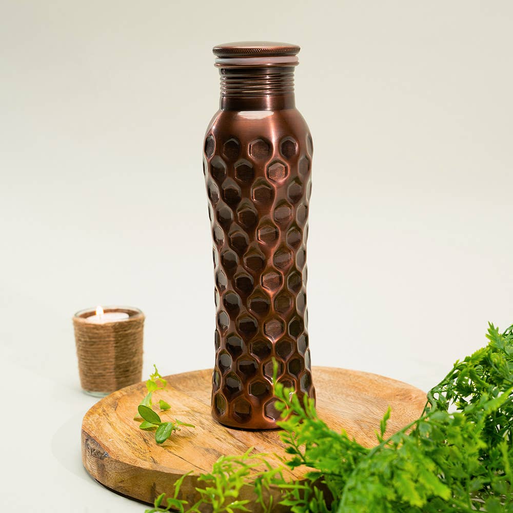 Pure copper water bottle curve diamond antique ± 950 ml (heavy