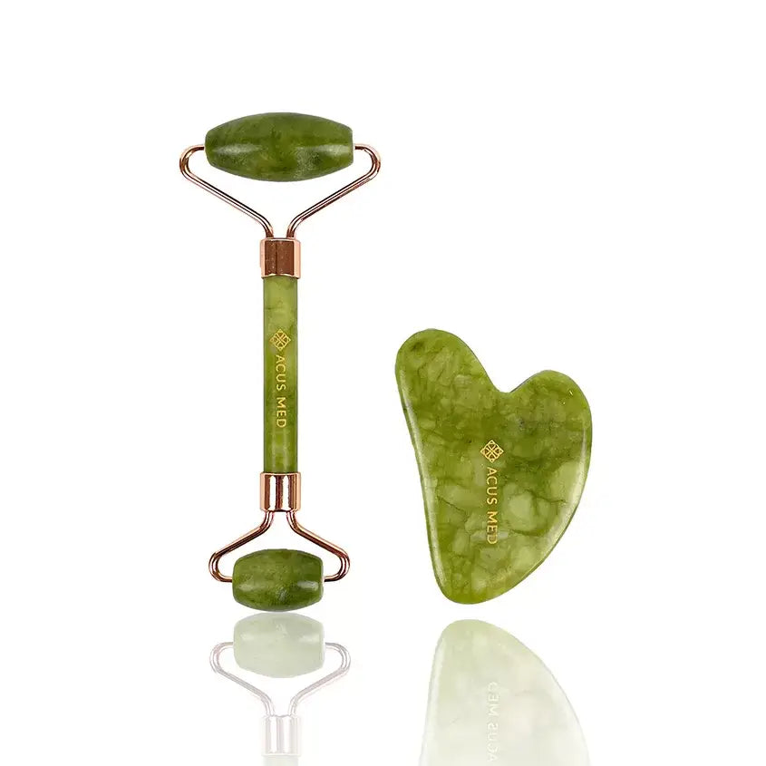 Gua Sha-set med jaderulle och sten