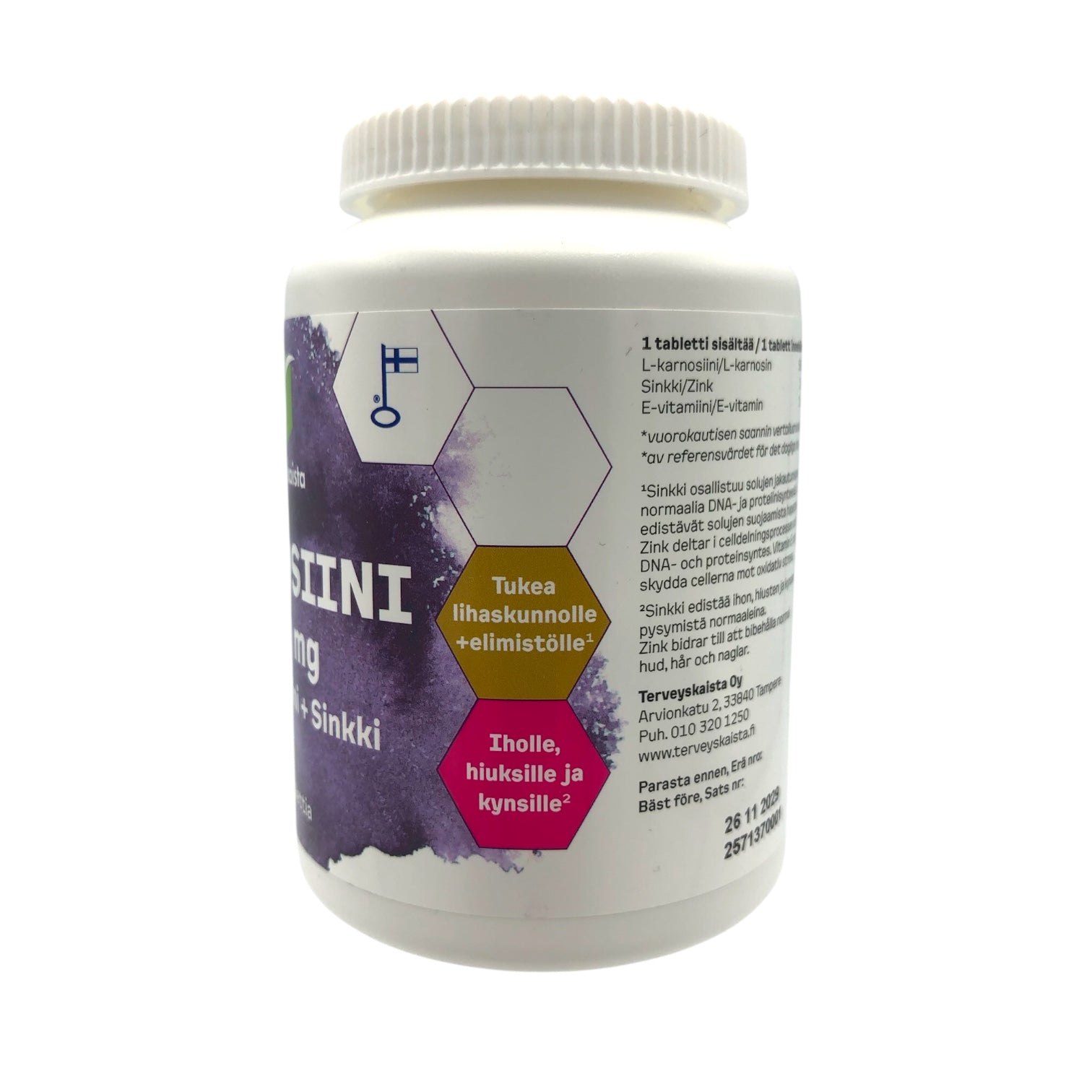 Terveyskaistan Karnosiin 500 mg + E-vitamin + zink 60 kapslar