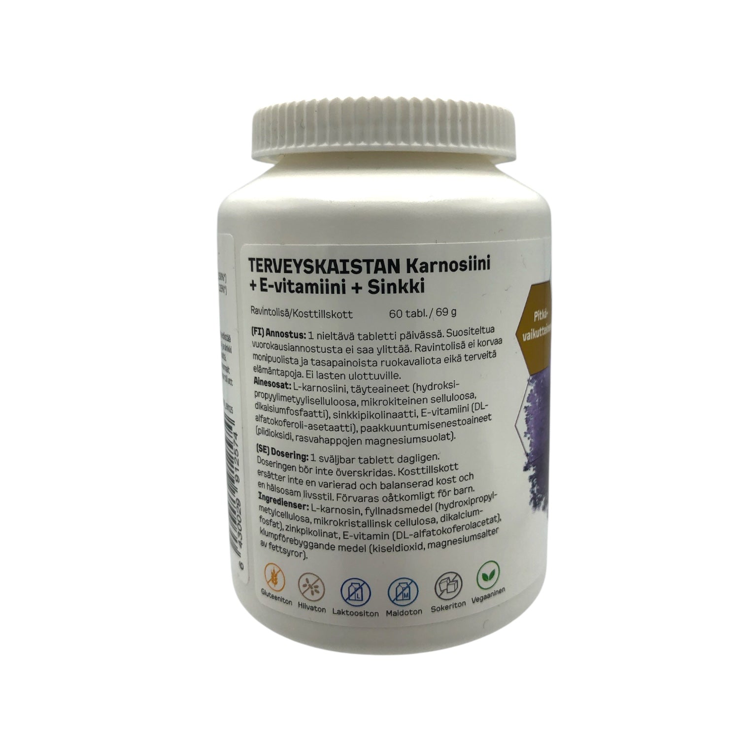 Terveyskaistan Karnosiin 500 mg + E-vitamin + zink 60 kapslar
