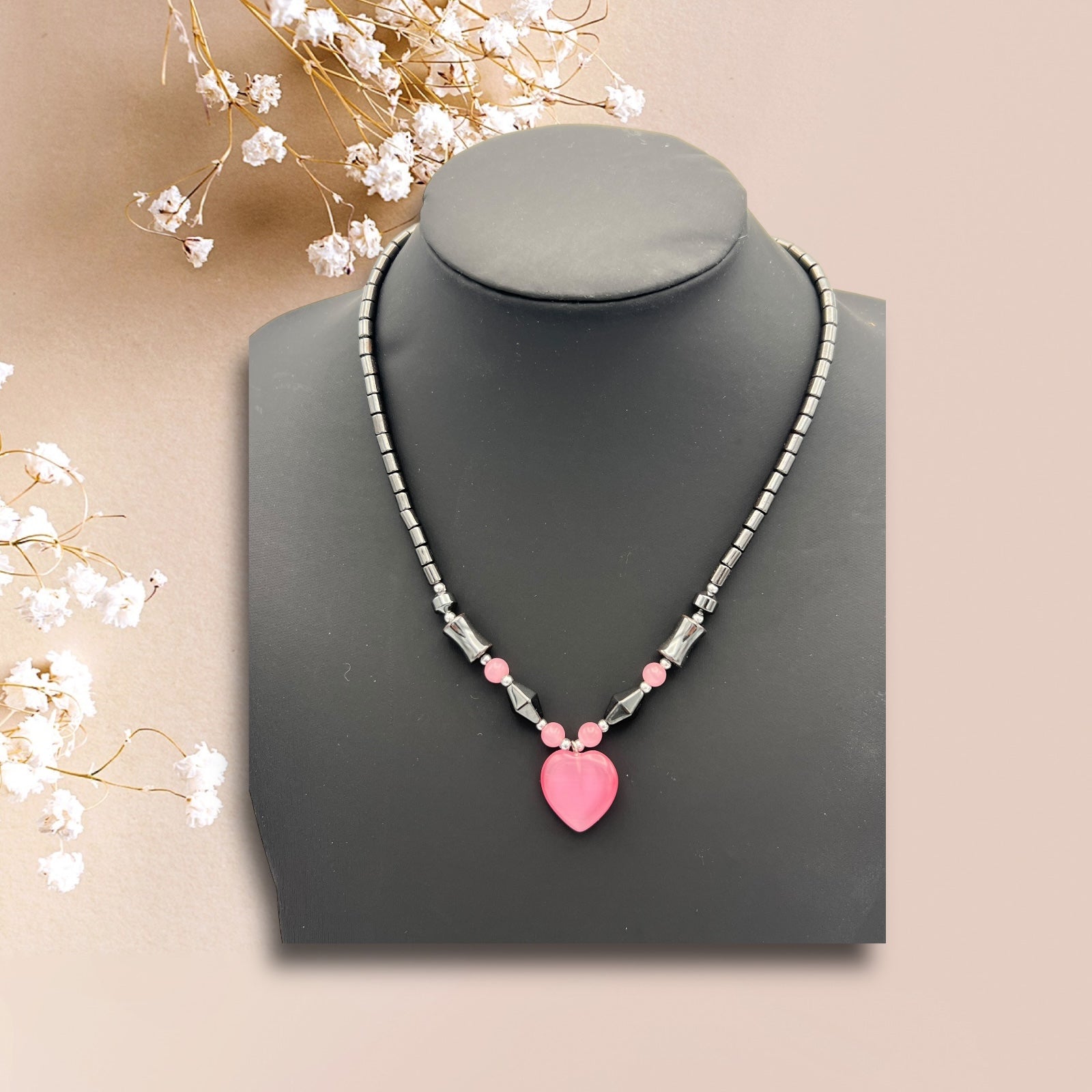 Magnethalsband 800G Rosa hjärta