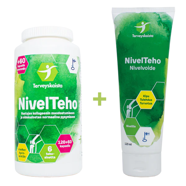 NivelTeho 180 kaps. + NivelTeho Nivelvoide 120 ml TARJOUS!
