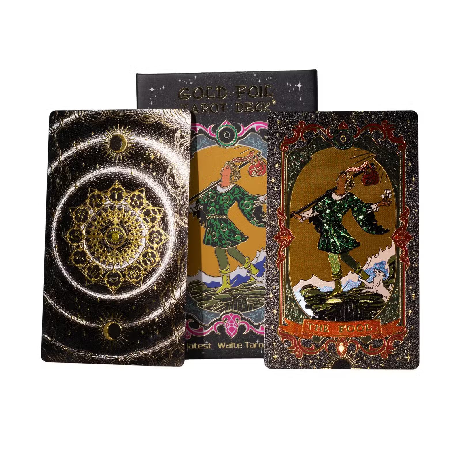 Tarotkortlek med guldfolie – med häfte