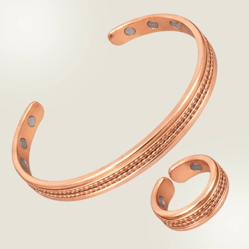 Kopparfärgat magnetarmband & ring | 2-delat set
