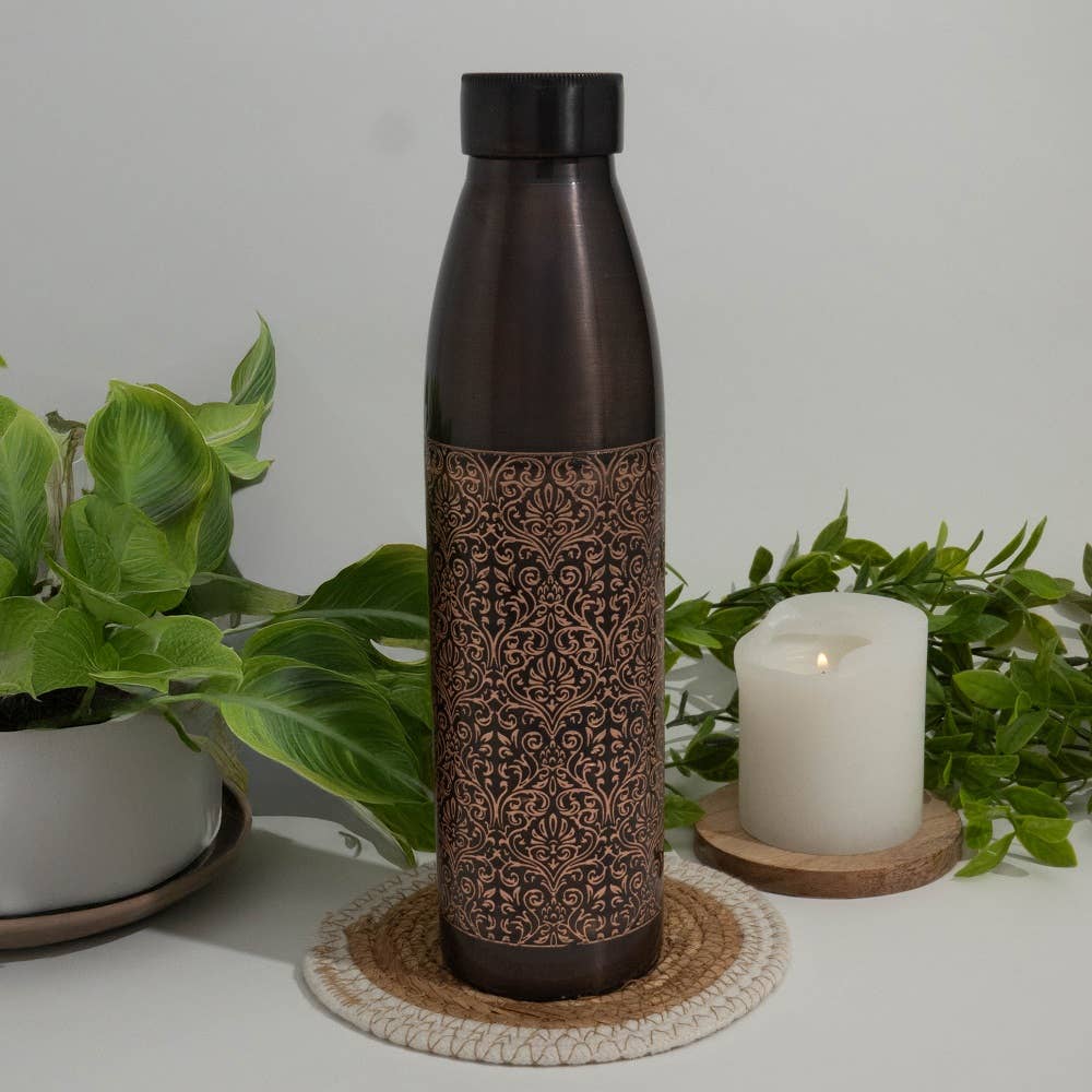 Pure copper water bottle antique with engraved pattern ± 950