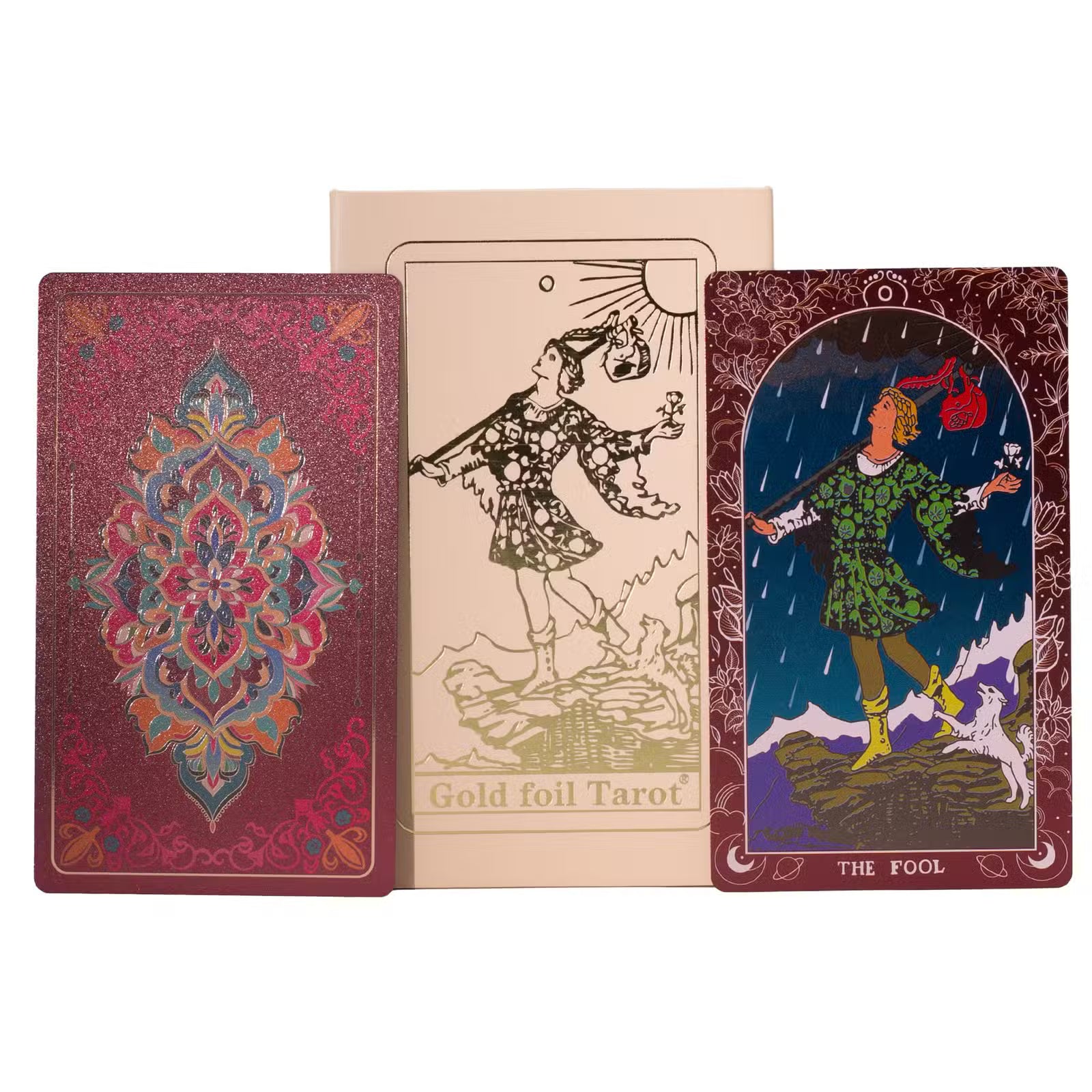 Rosa presentask för Ruby Foil-tarotkort – med häfte
