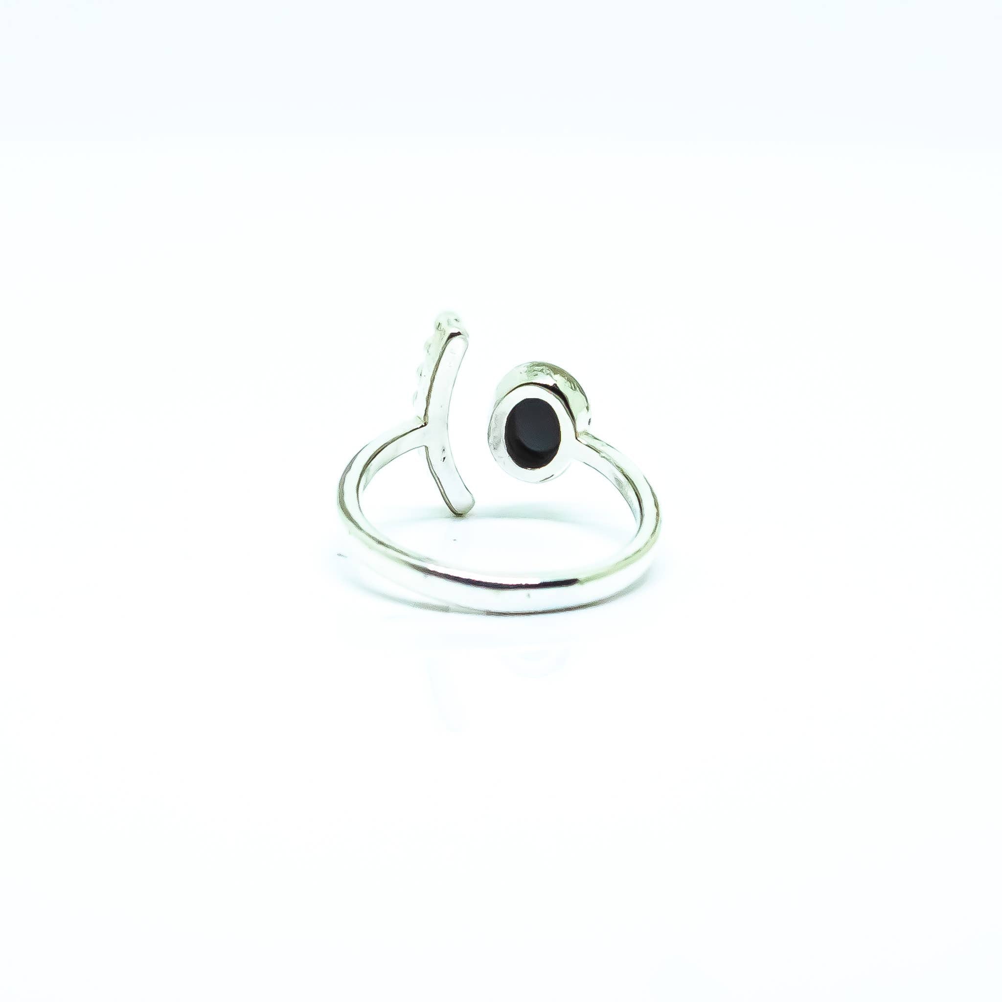 Black Obsidian Silver Adjustable Ring