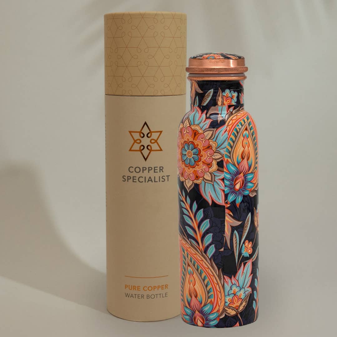 Kuparipullo Floral – värikäs kukkakuvio | 100 % kuparia 750 ml