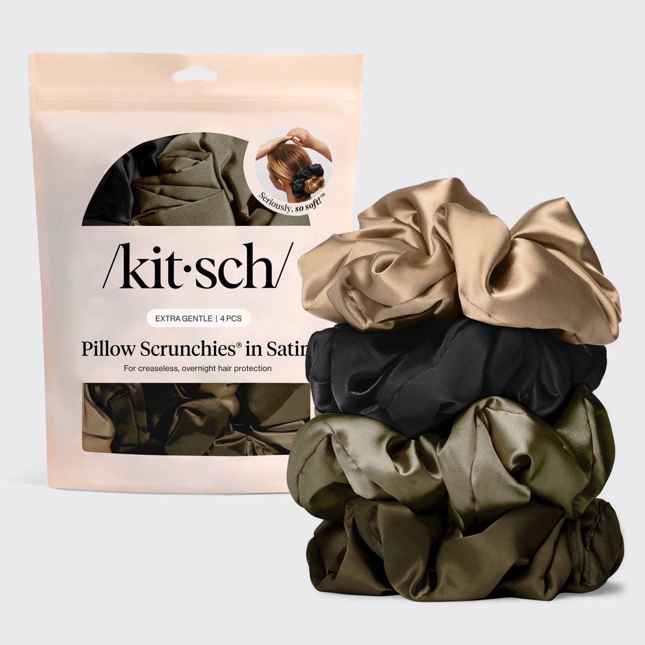 Pillow Scrunchies® i satin 4-pack - Svart