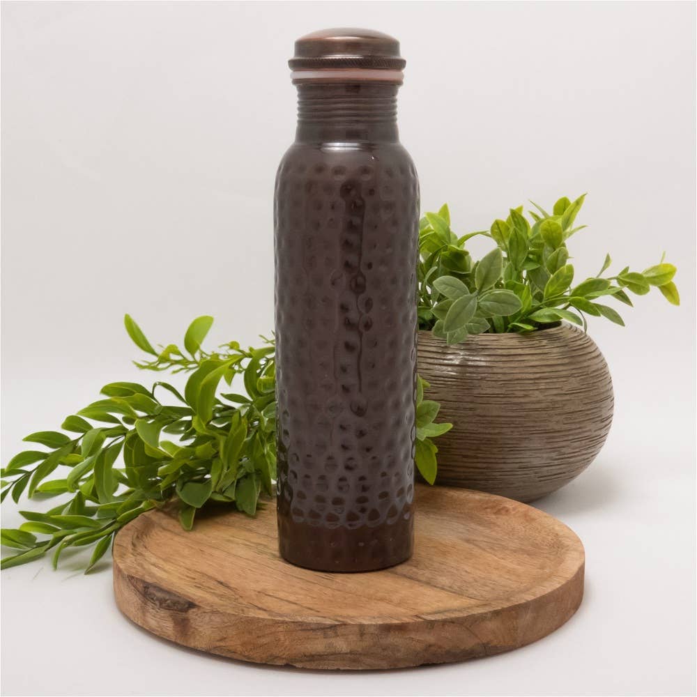 Pure copper water bottle hammered antique ± 950 ml (heavy