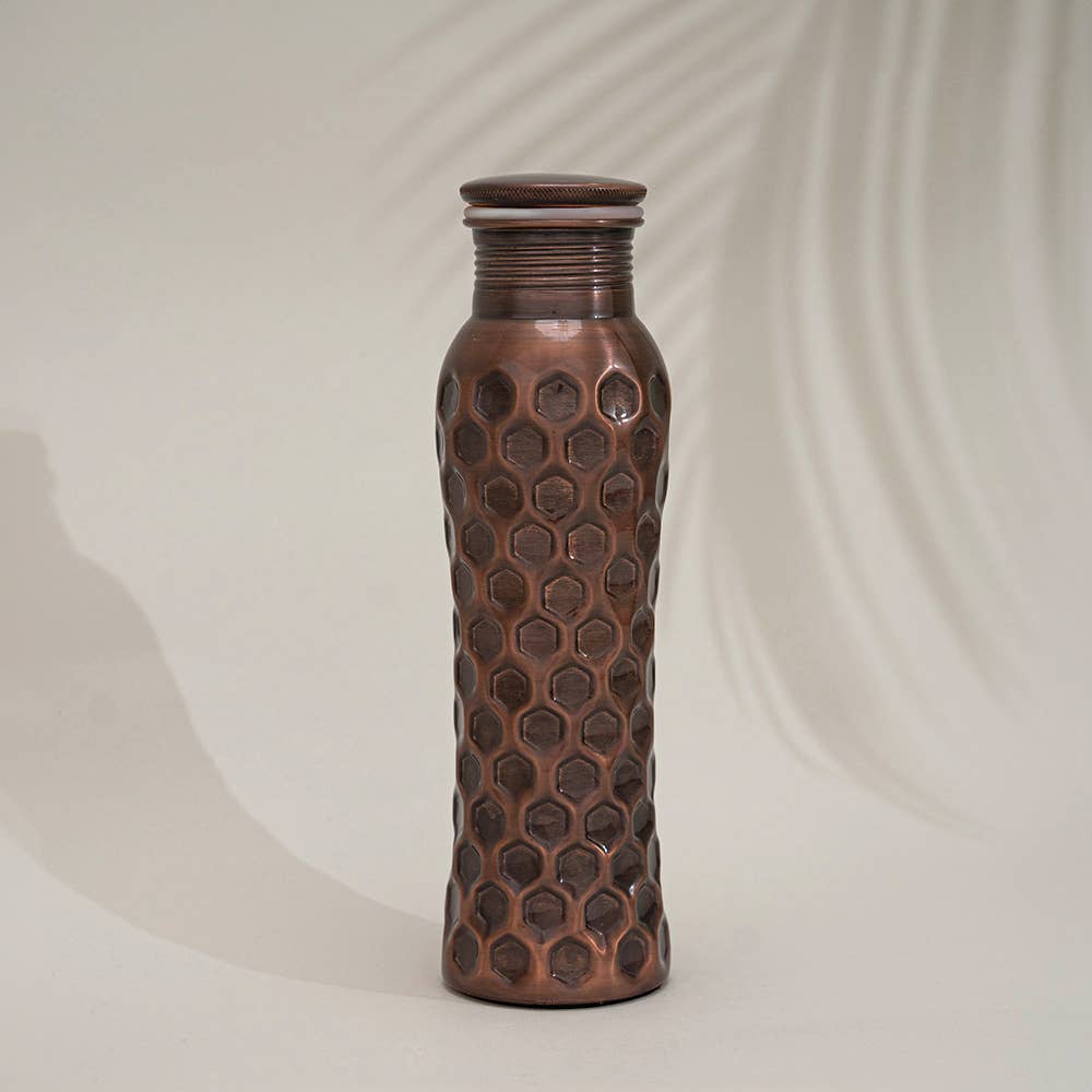 Pure copper water bottle curve diamond antique ± 950 ml (heavy