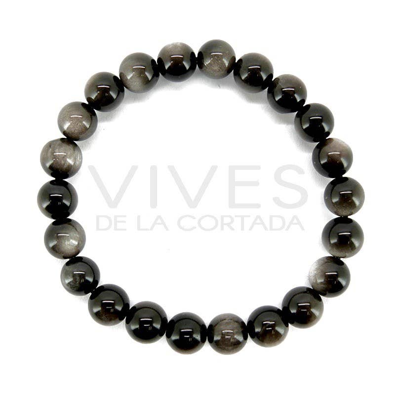 Armband 8mm Silver Obsidian