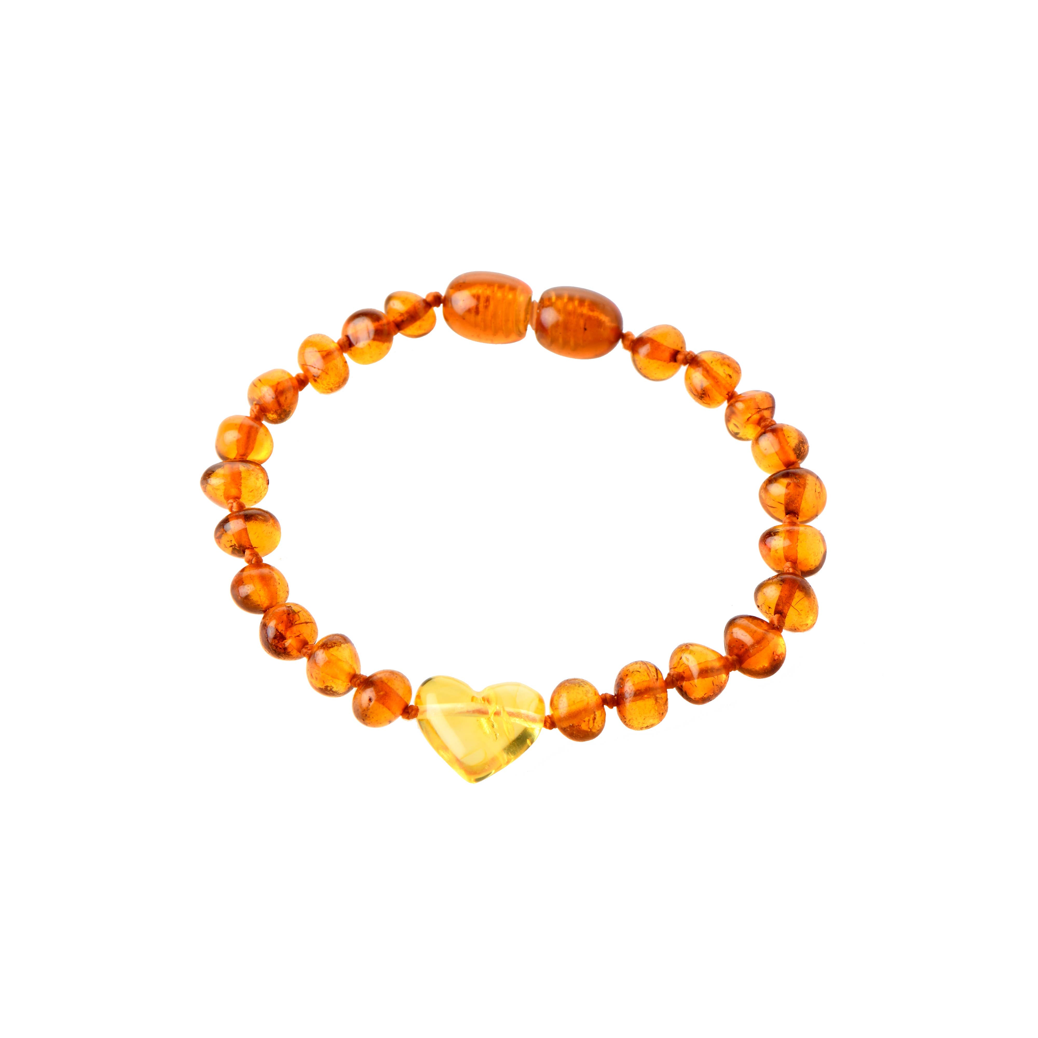 Cherry Baroque Polished Amber Beads Heart Bracelet
