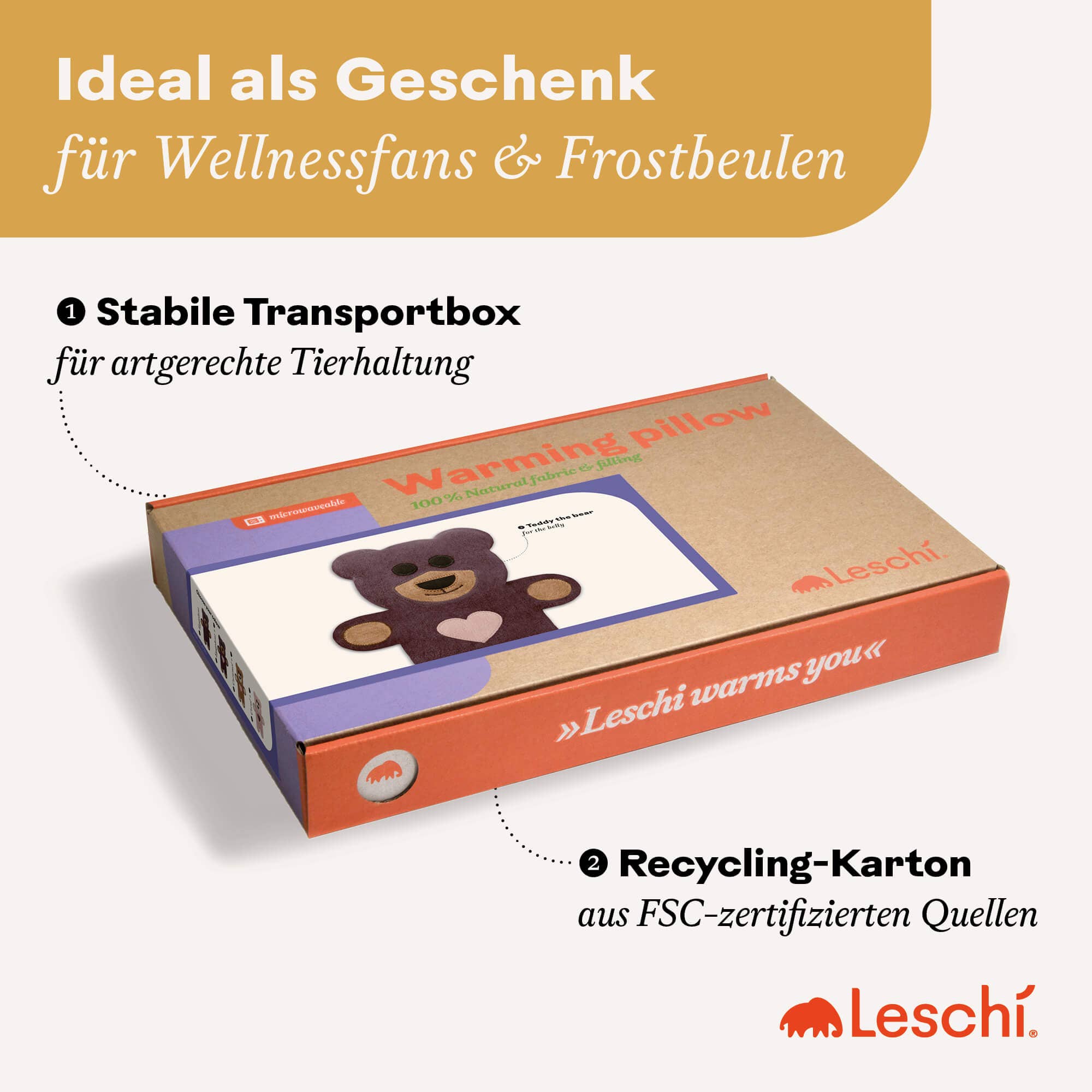 Leschi nalle – vetekudde 35×26 cm i ekologisk bomull