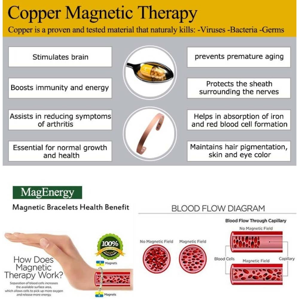 Kuparinen Magneettirannekoru- 8 magneettia